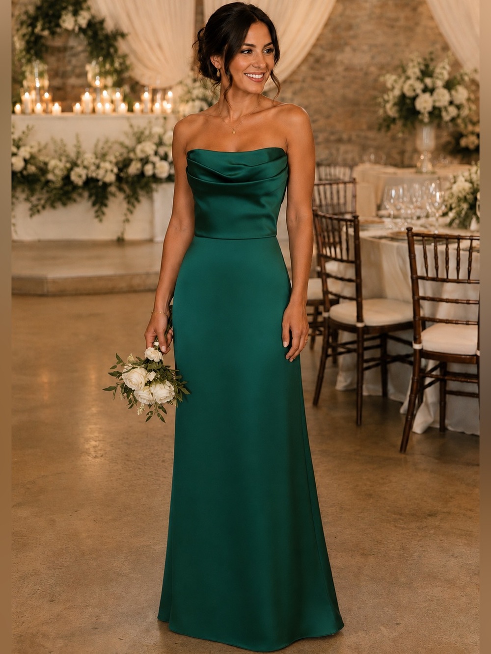 AMSALE Women's Strapless JARA Emerald Green Satin Evening Gown Maxi Dress 6 NEW